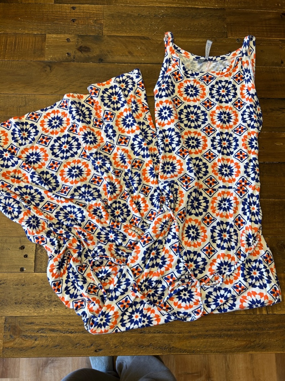 Loveappella Orange & Blue Geometric Maxi Dress